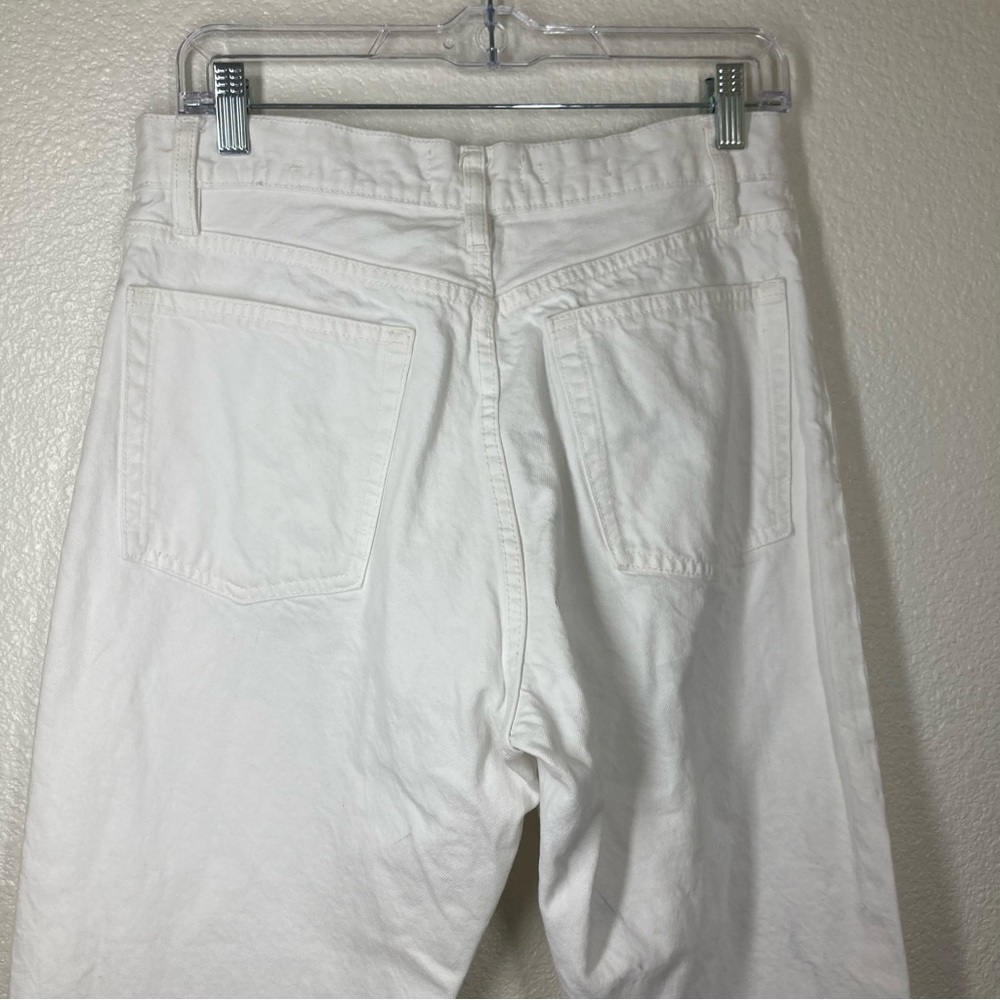 Mango Havana Straight Cropped High Waist Jeans Size 8 White Cotton Button Fly - Picture 12 of 16